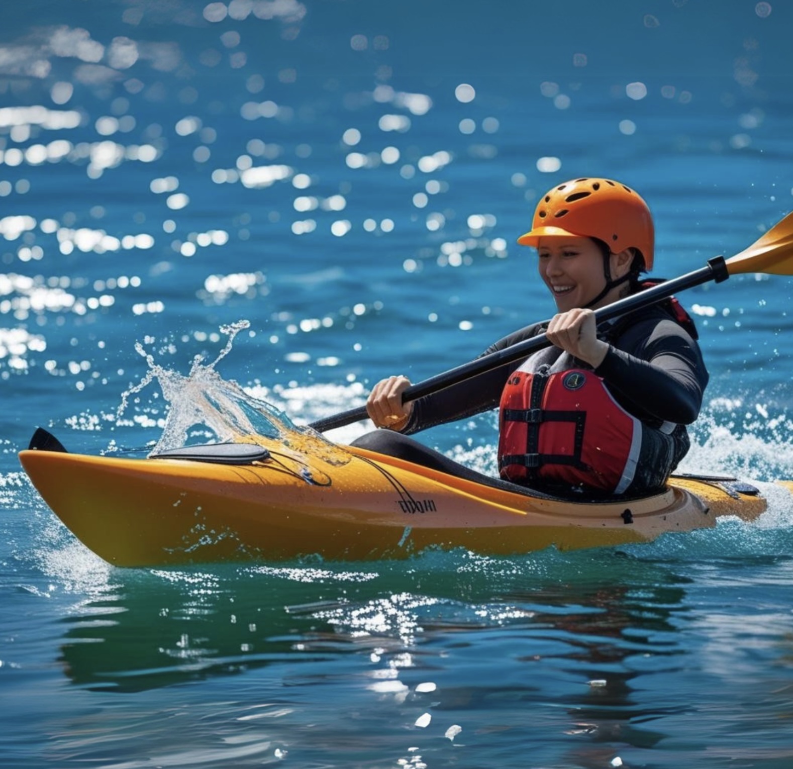 Watersport athlete wearing foam-lined helmet